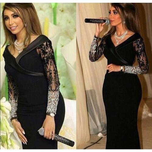 Black Mother of the Bride Dresses 2019 With long sleeve Evening party gown Beadings Sexy lace Prom Gown