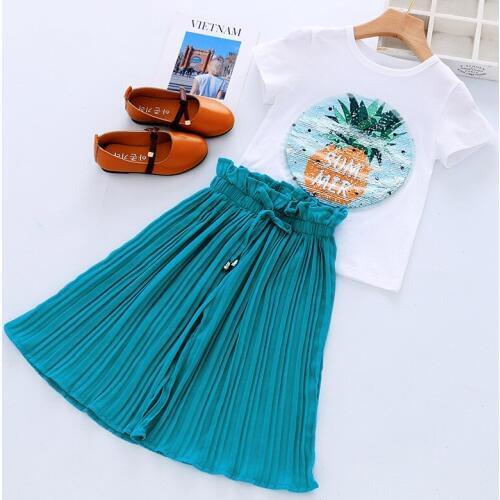 Children Clothing 2020 Summer Toddler Girls Clothes Sets Sequins T-shirt+Pants 2pcs Outfit Kids Tracksuit For Girls Sport Suit