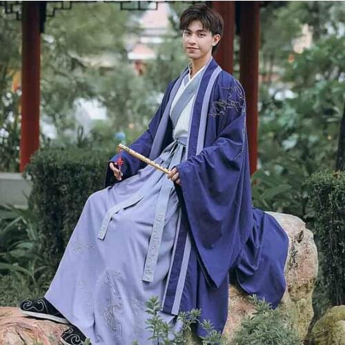 Blue Embroidery Hanfu Men Large Size Chinese Traditional Hanfu Set Male Halloween Carnival Cosplay Costume For Men Plus Size 4XL