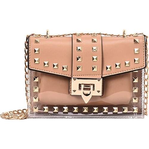 Personality Punk Rivet Shoulder Bag Fashion Night Club Party Chain Bags Simple Transparent Cross Body Bag