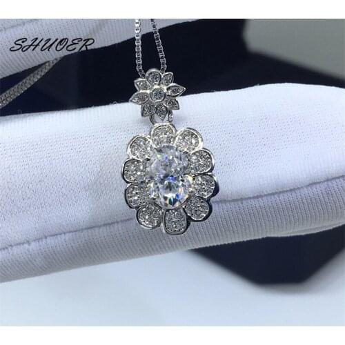 Classic 925 Sterling Silver 1 ct Brilliant Cut Pass Diamond Tester D Color Egg Moissanite Oval Stone Pineapple Pendant Necklace