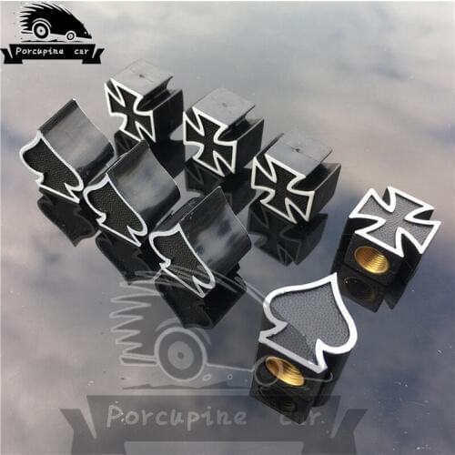 4 Pcs Black Ace Of Spades Black cross Air Tire Wheel Tire Stem Caps Car Style Cover For Bmw Audi Mazda VW Mercedes Chevrolet