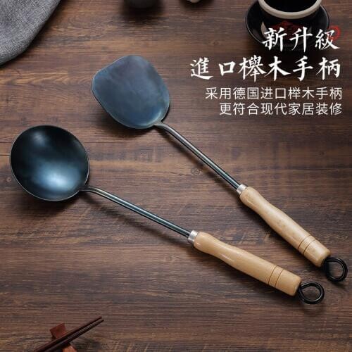 Handmade forged pot shovel set traditional old-fashioned kitchen cooked iron shovel long handle thickened stir-frying spoon