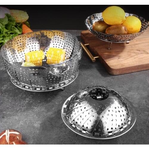 Kitchen household stainless steel steamer retractable folding lotus steaming rack portable egg steaming tray steaming grid