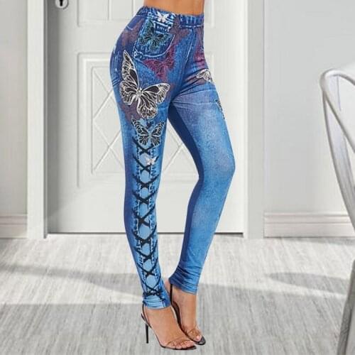 Fashionable New Lady Imitation Color Printing High Waist Skinny Denim Leggings Stretchy Jeggings Pant
