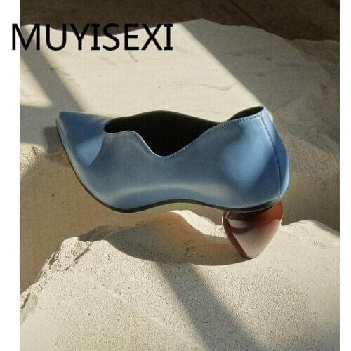 Genuine leather fashion unique design 7cm high heel daily wear office party wedding modern pointed toe lady pumps HL221 MUYISEXI