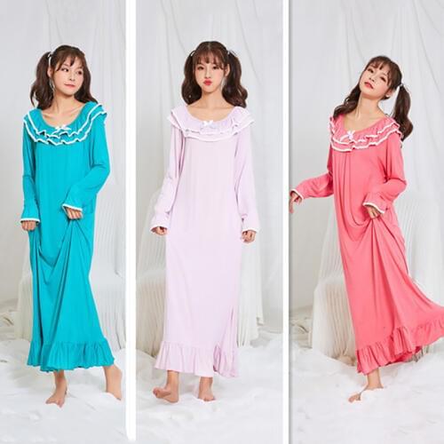 Autumn New Modal Sleepdress Women Cotton Long Sleeve Princess Homewear Nightgown Breathable Elastic Sleepwear Nightdress Female