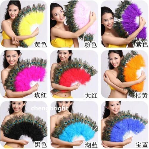 Wholesale 1pcs beautiful natural peacock feather fan Dance performance Dance performance Christmas decoration diy good