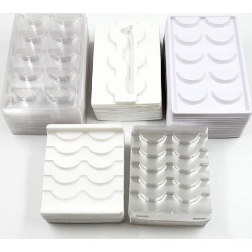 Wholesale 50/pack clear lash trays plastic mink lashes holder eyelash rectangle tray for 1/5pair eyelash packaging box case