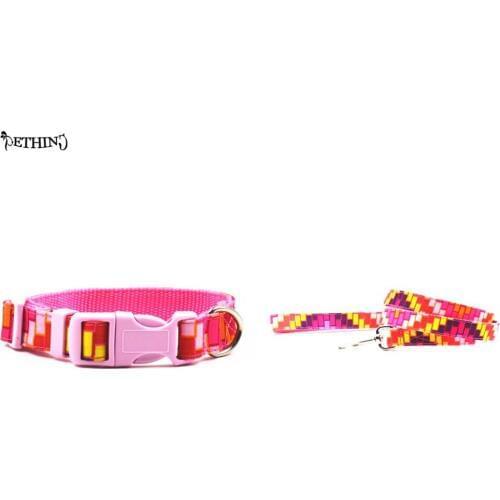 Pet dog adjustable Bling Red Brick Nylon totem dog collar+leash S Ldog collar lead choice easy for small medium-size dog