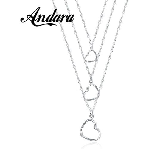 New 925 Silver Necklace Heart Pendant Multilayer Necklace For Woman Jewelry Wedding Gift