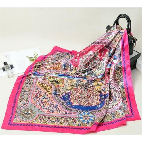 High quality 90CM square silk scarf Ladies Fashion Luxury Brand Handkerchief Headscarf Four Seasons Outing Shawl Sunscreen Ladie