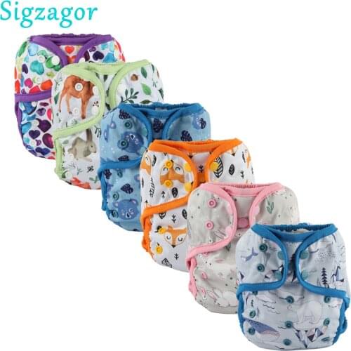 [Sigzagor]6 One Size Baby Cloth Diapers Covers Nappies Adjustable Waterproof PUL Double Gusset OS 4kg to 13kg,40 Designs