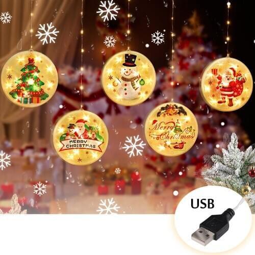 USB Christmas String Light Home Curtain Window Decorative Waterproof LED Xmas Atmosphere Decor Light New Year Hanging Lamp