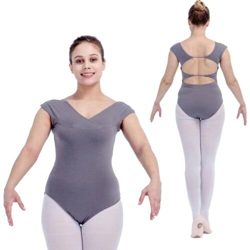 Retail Gray, Black Cotton/Lycra Cap Sleeve Ballet Leotard with Back Twisting for Ladies and Girls