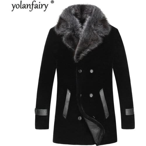Real Sheep Shearling Fur Coat Mens Winter Jacket Real Raccoon Fur Collar 100% Wool Fur Coats Plus Size 5xl LSY080870 MY1838