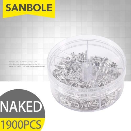1900pcs Connection Terminal Box Silver Cold Pressure Connector End Tube Naked Type