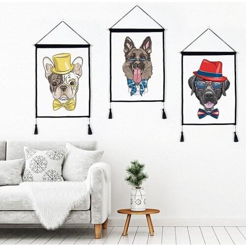 Modern Minimalist Decorative Painting Triple Home Living Room Background Wall Painting Small Fresh Trend Dog Hanging Painting