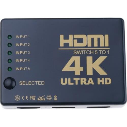 KEBIDU Ultra HD 4K Splitter 1x5 Port 3D 4K * 2K HDMI Compatible Video Switcher 5 Cut 1 HUB with IR Remote Control