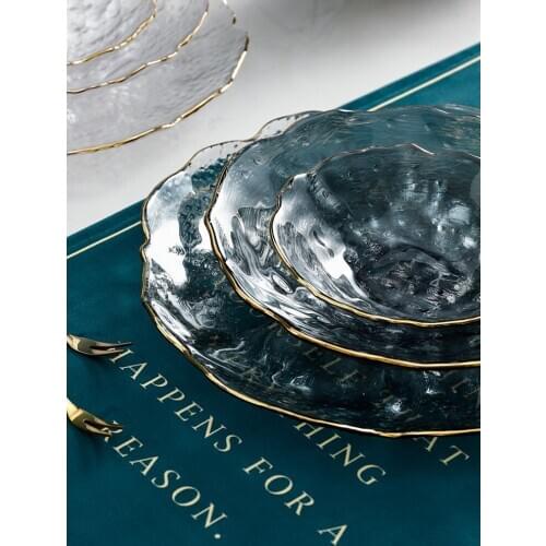 Japanese irregular modern transparent art glass fruit plate salad bowl large creative home living room snack fruit dish plate