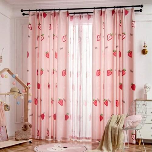 Tropical Forest Strawberry Print Curtains for Living Room Children Teens Kawaii Leaf Bay Window Treatment Drapes Panel