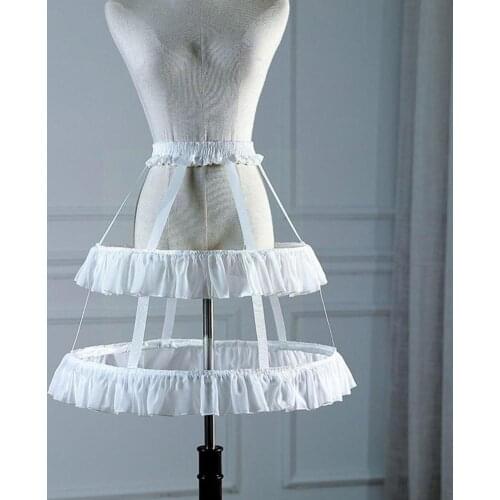 Women Petticoat 2 Hoops Lolita Dress Fishbone Hollow Underskirt Color Cage Bird Floral 2 Skirt Embroidery Lace X2X1