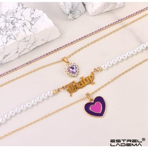 Fashion Crystal Heart Letter Imitation Pearl Beaded Necklace For Women Multi layer Shiny Tennis Chain Necklaces Choker Jewelry