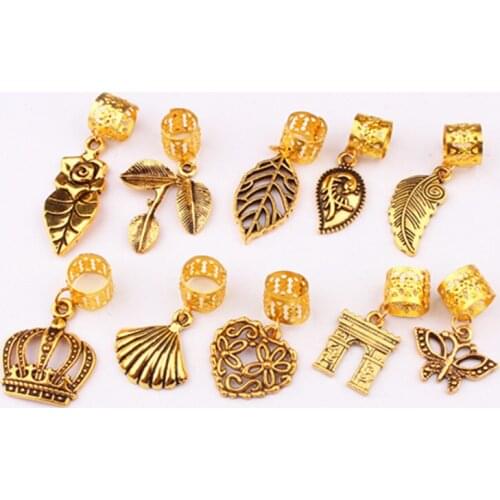 3 Pcs/set Gold Hair Braid Vintage Leaf Crown Pendant Viking Spiral Dreadlock Beads Rings Tube Clip Hair Accessories Hair Tools