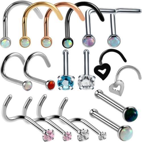 1PC Steel 20G Opal Nose Piercings Nariz Ring Crystal Nose Studs Prong Bone Nose Earrings Hide Piercing Nose Pin Body Jewelry