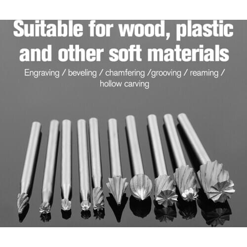 10pcs Rotating Burr Wood Carving File Bit Wood Rotary File Woodworking Milling Cutter Wood Engraving Electric Grinding Cut
