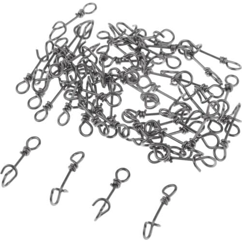 100x Black Portable High Strength Stainless Steel Quick Lock Fishing Snaps Clips Swivels