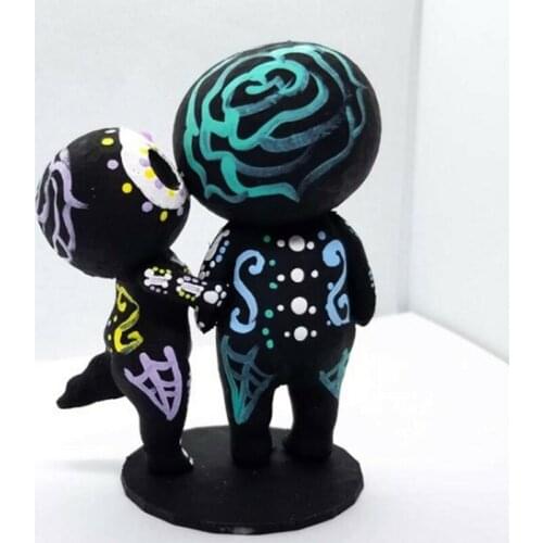 2 Pieces of Cute Skeleton Couple Parent-child Statue Resin Tabletop Decoration Home Decoration