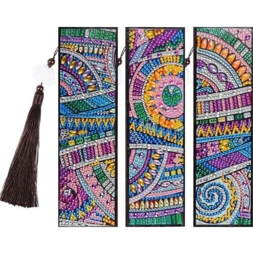 3pcs/Set 5D DIY Special Shaped Diamond Painting Leather Bookmark Diamond Embroidery Craft Tassel Book Marks for Books Gifts