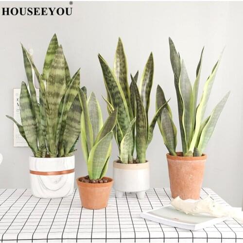 3Pcs/Lot Artificial Plants Sansevieria Branch For Bonsai Decoration Fake Plastic Tiger Piran Leaves Home Garden Decors