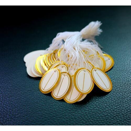 500Pcs/Lot 26*17mm Oval Gold Paper Label Jewellery Handwritten Price Tag With cotton Rope