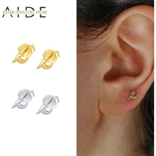 AIDE Fashion Wave/Fish Tail Stud Earrings For Women Minimalism Glossy Piercing 925 Sterling Silver Earings Fine Jewelry brincos