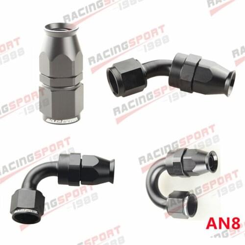 AN8 AN-8 Straight 45/90/180 Degree Reusable Swivel P-TFE T-eflon Hose End Fitting Adapter Black