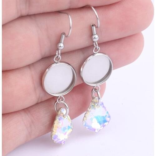 Onwear 5pairs 12mm cabochon bezel earring base blanks with crystal charms diy stainless steel earring findings for jewelry diy
