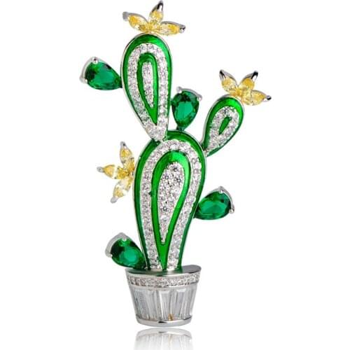 OI New Arrival Cute Cactus Plant Brooches For Women Kids Silver Gold Green Color Brooch Hijab Pin Hat Collar joias Dress gift