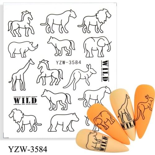 LCJ Black Elephant/Dinosaur/Owl Nail Art Sticker Watermark Decal Slider Animals Series Transfer Manicure Nail Art Decoration