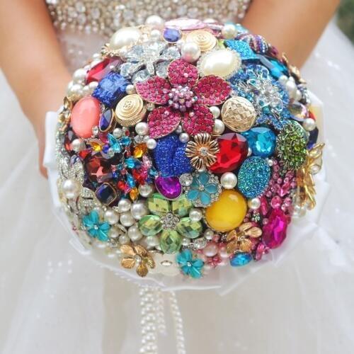 DIY brooch bouquet multicolor Bride Bridal Wedding Bouquet Pearl diamond gem Customizable diamond Candy-colored bouquets