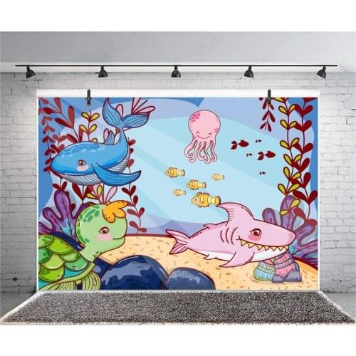 Underwater Cute Whale Shark Sea Animals Backdrop Cartoon Marine Theme Background Child Kids Baby Birthday Party Banner