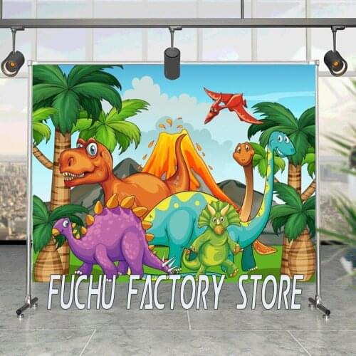 Cartoon Volcano Coconut Tree Dinosaur World Background Child Birthday Party Decoration Studio Photography Scene Cloth Backdrop