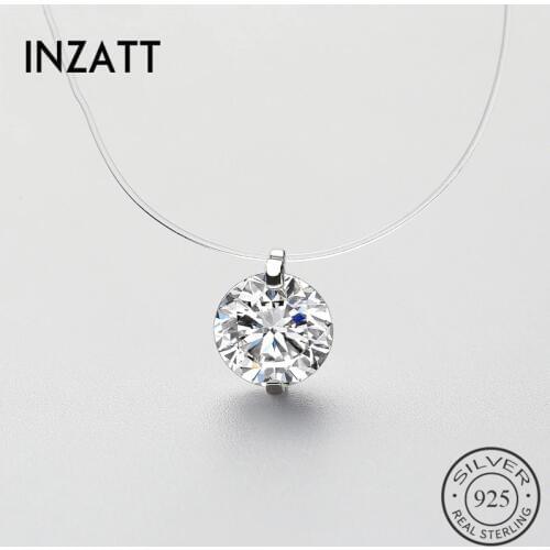 INZATT 925 Sterling Silver Zircon Crystal Pearl Pendant Choker Necklace Transparent Fishing Line 2020 Fine Jewelry For Women