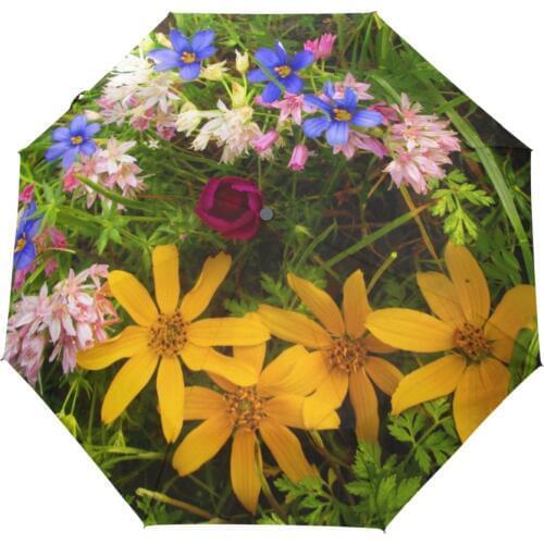 Chrysanthemum Flowers Printed Automatic Umbrella Folding Exquisite Classic Umbrella Anti-UV Sun/Rain Durable Automatic Umbrella