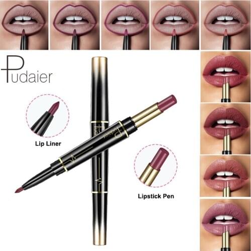 Pudaier 16 Colors 2 In 1 LipLiner Pencil Lipstick Lip Beauty Makeup Waterproof Double head Nude Cosmetics Lipliner Pen Lipstick