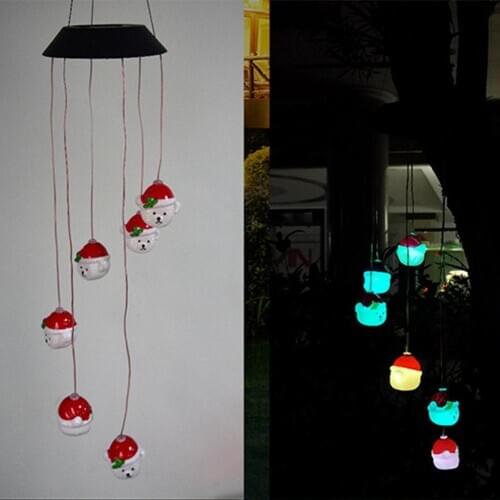 Creative Solar Powered Santa Claus Snowman LED Mobile Wind Chimes Waterproof Windchime Outdoor Decorative Windbell Craft Decor
