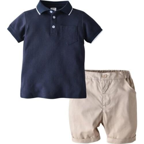 Summer Children Baby Boys Casual Short Sleeve Polo Shirt Clothing Tops+Solid Color Shorts Gentleman Clothing Outfits 1-5Y