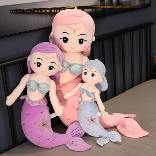 60-100cm Kawaii Mermaid Plush Toys Soft Animal Pillow Stuffed Toy Princess Dolls Children Boys and Girls Birthday Gifts Decor