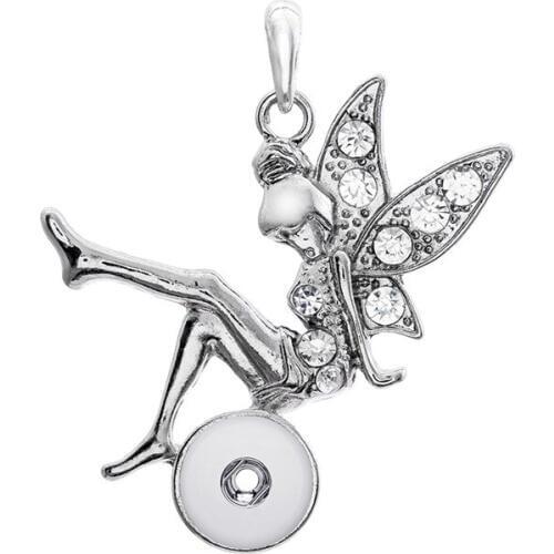 Fashion XL9002 Beauty Charming Rhinestone Wings angel girl charming snap pendant necklace fit 12MM charming snap buttons